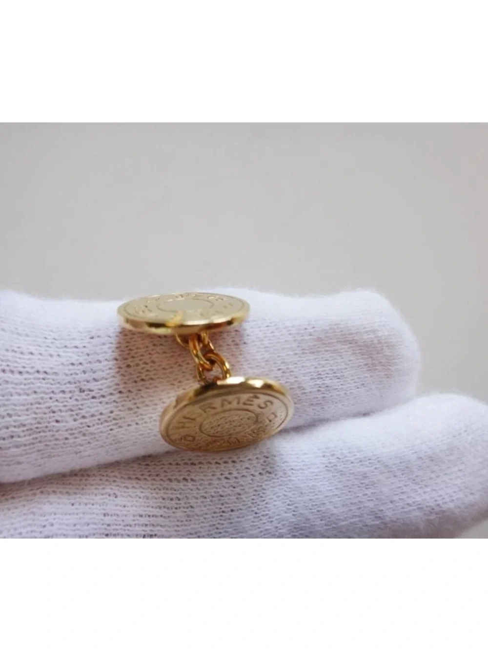 Hermès Serie Cufflink Button Gold Plated Round Logo
